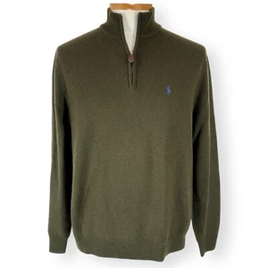 POLO GOLF Ralph Lauren Sweater Green Merino Wool Long Sleeve 1/4 Zip Sz Large - Picture 1 of 6