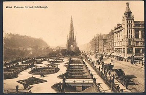 PHOTOCHROM POSTCARD BUSY ANIMATED STREET SCENE PRINCES STREET EDINBURGH C1905 - Picture 1 of 2