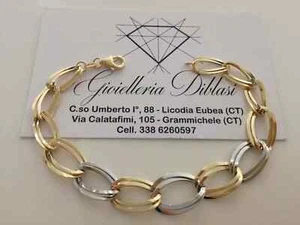 SOLID 18K YELLOW WHITE GOLD BRACELET ALTERNATE 1,3 cm OVALS BRIGHT, 7.5 INCHES - Picture 1 of 9