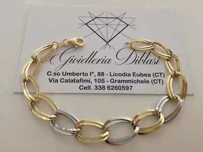 SOLID 18K YELLOW WHITE GOLD BRACELET ALTERNATE 1,3 cm OVALS BRIGHT, 7.5 INCHES - Image 1 of 4