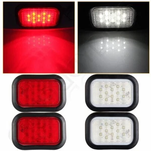 4xRed/White 5"x3" 12LED Rectangle Stop Turn Tail Truck Trailer Lamps Flush Mount - Picture 1 of 12