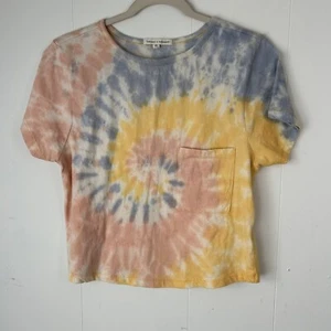 Tie Dye T shirt Womens XS Rainbow Pocket Tshirt Cropped Boho Hippie - Picture 1 of 7