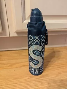 NEW JUSTICE WATER BOTTLE DENIM AZTEC SHIMMER "S" INITIAL REMOVABLE COVER CLIP - Picture 1 of 4