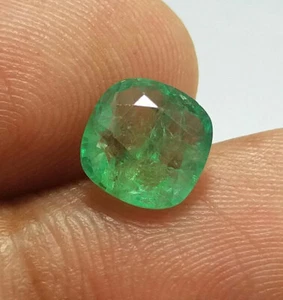 2.05 Ct Natural Cushion Cut Excellent Luster Zambia Emerald 8 MM Untreated Gems - Picture 1 of 10