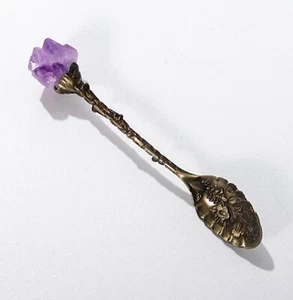 Purple Crystal Amethyst Natural Stone Retro Small Spoon - Picture 1 of 1