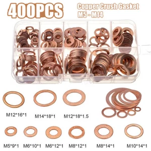 400PCS Assorted Crush Copper Gasket Seal Ring Hardware Set Metal Flat Washer - Picture 1 of 11