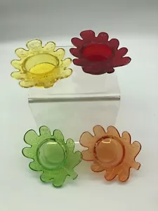 4 pc Vintage Glass Tea Light Candle Holder Leaf Pattern Green Orange Yellow Red - Picture 1 of 4