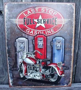 Schild Motorrad Full Service Zapfsäulen Last Stop Benzin Metall Neu 12 1/2 x 16 Zoll - Bild 1 von 5