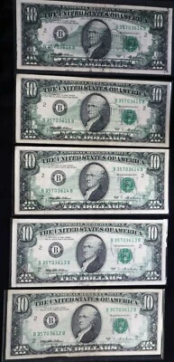 1995 $10 Offset Printing Error On Front 5 AMAZING NOTES, ALMOST UNCIRCULATED - Image 1 of 4