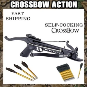 MINI 80LB HUNTING SELF COCKING PISTOL GUN CROSSBOW ARCHERY w 12 Arrow Bolts NEW - Picture 1 of 8