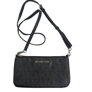 Michael Kors Jet Set Black Signature Logo Crossbody Bag w/ Adjustable Strap - Picture 1 of 12