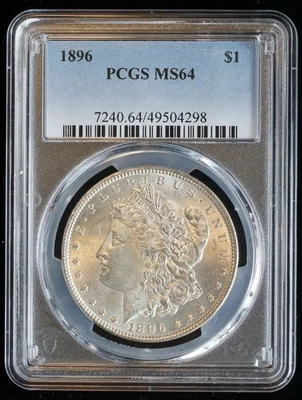 Dólar de plata Morgan 1896 graduación profesional MS 64 $1 Foto 1 de 4