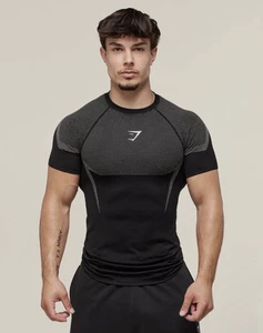 Gymshark Onyx 5.0 Seamless Langarm T-Shirt schwarz / hellgrau, Größe L - Bild 1 von 2