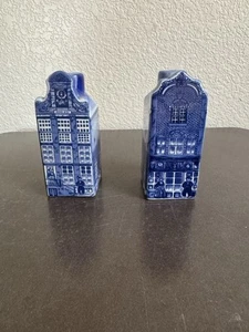 Vtg Handpainted Delft Blue Canel Houses Salt & Pepper Shakers Blue/White Holland - Picture 1 of 7
