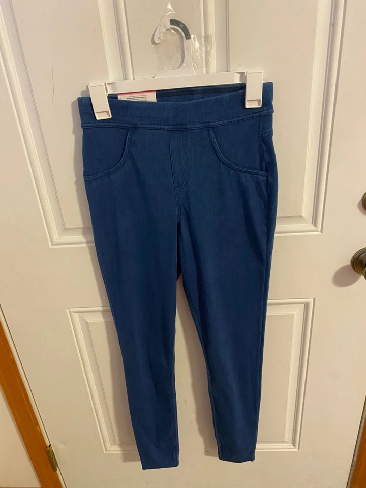 Hue Denim Legging Size Small Yoga Stretch Blue w/ Back Pockets Wide Waistand