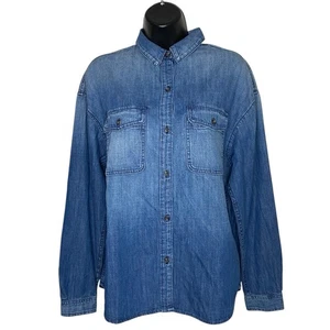 AG Adriano Goldschmied Denim Shirt Women S Blue Chambray Pockets Western Relaxed - Picture 1 of 12