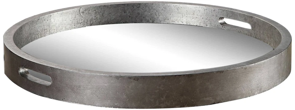 Bechet 22 1/4" Wide Mirrored Antique Silver Tambourine Tray - Image 1 of 1