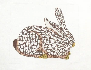 Kate Dickerson Brown Bunny Rabbit  Herend Style Handpainted Needlepoint Canvas R - Picture 1 of 1