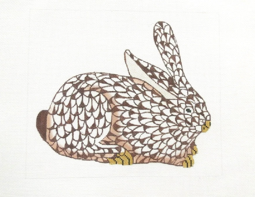 Kate Dickerson Brown Bunny Rabbit  Herend Style Handpainted Needlepoint Canvas R - Image 1 of 1