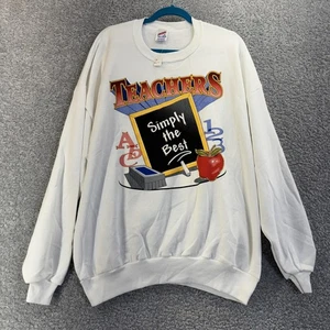 Teachers Simply the Best Sweatshirt Mens 2XL White Crewneck Jerzees Made USA - Picture 1 of 7