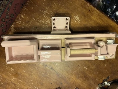 Luminárias de banheiro vintage novas na caixa década de 1950 porcelana rosa - Imagem 1 de 3