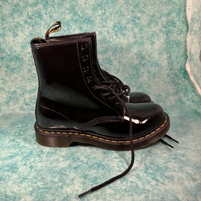 Dr. Martens 1460 Women’s Black Patent Leather High Top Lace Up Combat Boots 8 - Image 1 of 4