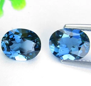 Coppia 4,09Cts Amazing Natural London Blue Topazio 8,9x6,9mm Forma Ovale - Foto 1 di 4