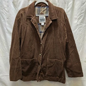 Vintage Basic Editions brown corduroy long sleeve plaid flannel chore jacket M - Picture 1 of 10