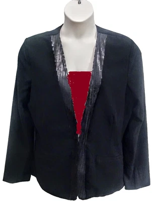 全新带标签 My Michelle 无领黑色西装外套带黑色亮片装饰,女式 XL 码 — 第 1/4 张图片