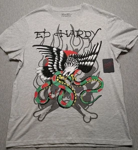 Ed by Ed Hardy Rhinestones Graphic Studded Snake VS Eagle T Shirt-Size: M- New - Picture 1 of 8