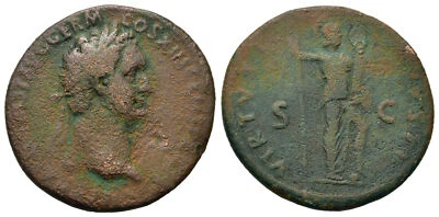 Roman Bronze As - Rome 81-96 AD - Domitian - Virtus - Image 1 of 4