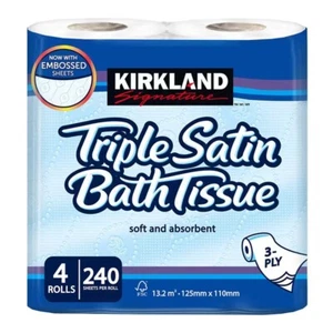 Kirkland Triple Satin Toilet Bath Tissue Paper Roll Soft Absorbent - 40 Rolls - Picture 1 of 6