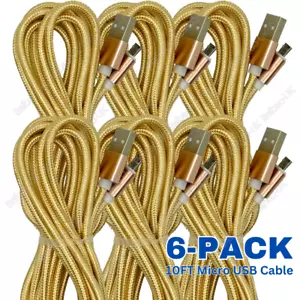 3/6Pack Heavy Duty Charging Micro USB Cable 10FT For Android Samsung Charger Lot - Picture 1 of 11