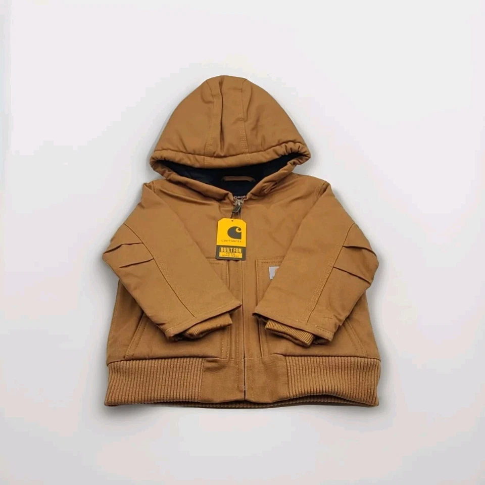 Carhartt Boy's OJ8552-B Insulated Brown Canvas Hooded Jacket Size 24m