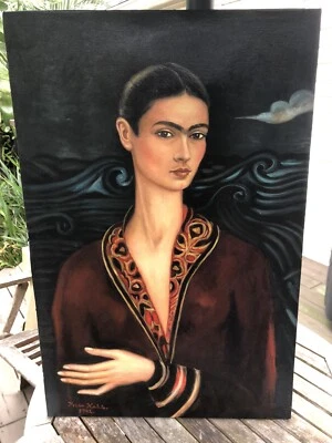 Hermoso autorretrato grande Frida Kahlo óleo sobre lienzo Foto 1 de 4