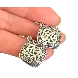 Lia Sophia Square Silvertone and Black Earrings EUC - Picture 1 of 5