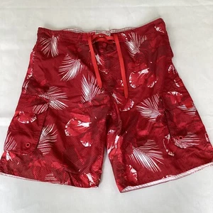 Cedar Wood State Mens Red Striped / Floral Cargo Swim Shorts Size L - Picture 1 of 7