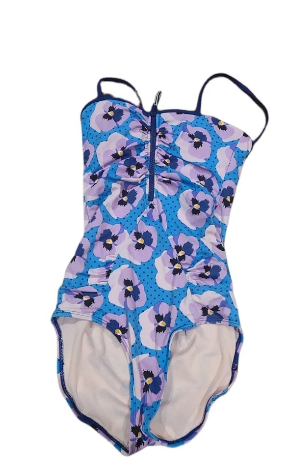Traje de baño Lime Ricki azul púrpura floral de una pieza traje de baño cremallera frontal para mujer pequeño Foto 1 de 4