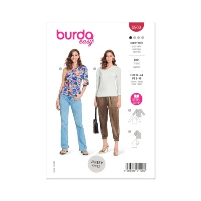 BURDA 5900 MISSES JERSEY TOPS Sewing Pattern Sizes 8 - 18 Skill: SUPER EASY - Image 1 of 4