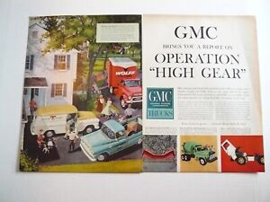 1959 GMC 450 Truck, Yellow White Delivery, Blue Pickup 2-page Vintage Print Ad