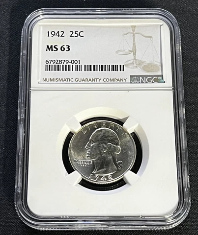 Washington Silver Quarter 1942 MS63 NGC BU UNC US 90 Silver Cover