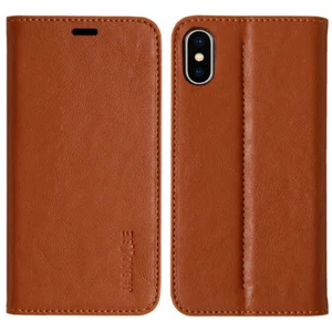 Luxus Leder Schutzhülle für Apple iPhone X Smartphone Tasche Case Cover braun - Picture 1 of 9