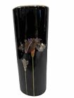 Otagiri Black Bud Vase 6.5? Painted Golden Iris Vintage Ceramic Japan