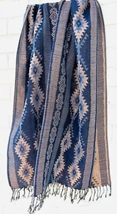 Vintage Multipurpose Textile Decor Art Runner Scarf Wrap Metallic Indigo - Picture 1 of 3