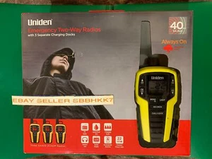 Radios bidireccionales de emergencia Uniden 40 millas negro y amarillo SX409-3CKEM paquete de 3 NUEVO - Imagen 1 de 6