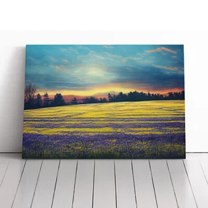 Entrancing Bluebell Field Sunrise Canvas Wall Art Print Framed Picture Decor - Picture 1 of 5