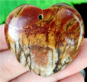 36x35x5mm Natural Brown Red Picasso Jasper Love Heart Pendant Bead HL81051 - Picture 1 of 1