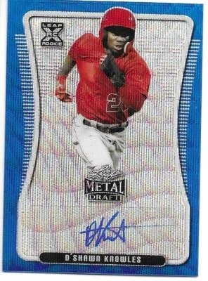 2020 Leaf Metal Draft Baseball D'SHAWN KNOWLES Rookie 2/20 Blue Autograph BA-EP1 - Image 1 of 2