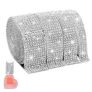 4 Rolls Self-Adhesive Rhinestone Ribbon Silver Crystal Bling Wrap Glittering ... - Picture 1 of 6