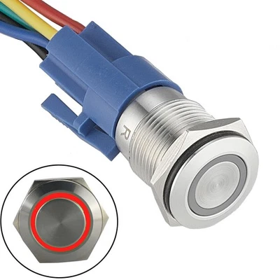 Push Button Switch Controller IP65 LED Latching On Off Ring indicator 12V DC - Image 1 of 4